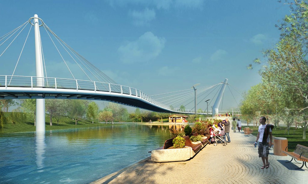 FOTO. Cum ar arăta Sătmarul, dacă ar fi bani: pod pietonal peste Someș, pod feroviar și piste pentru bicicliști