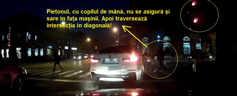 INCONȘTIENȚĂ! Un sătmărean a sărit cu copilul în fața mașinii (VIDEO)
