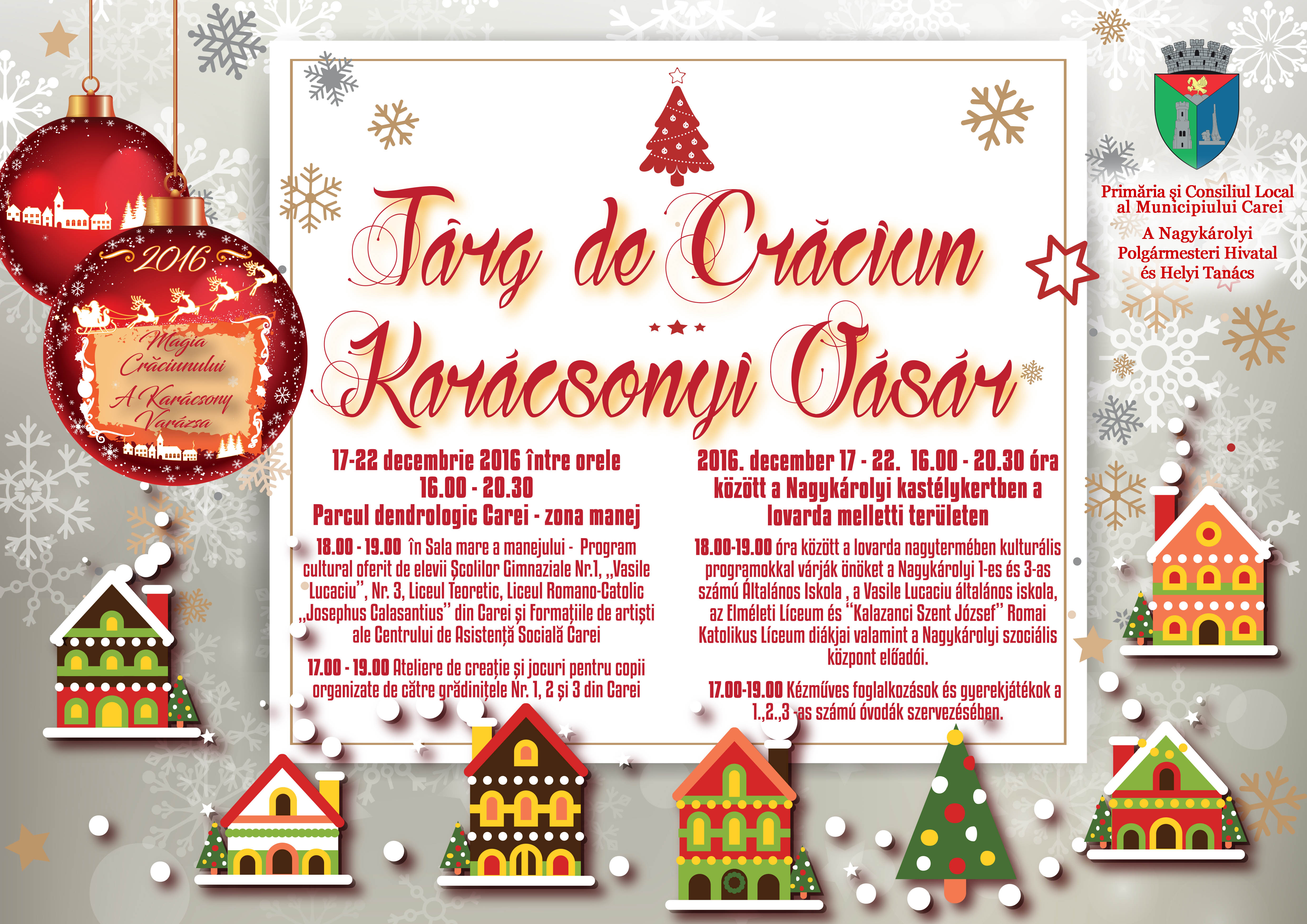 Târg de Crăciun în aer liber în Parcul Dendrologic din Carei