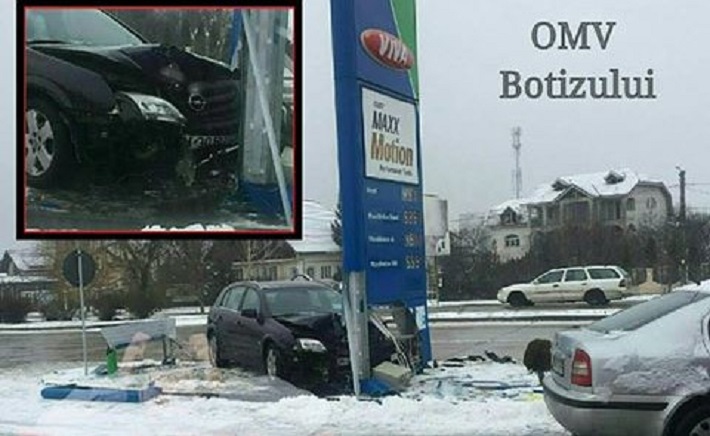 Accident. Un șofer a intrat cu mașina într-o benzinărie din municipiul Satu Mare