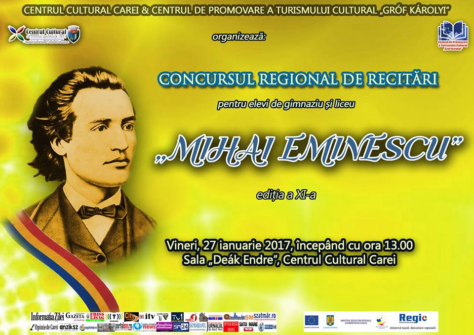 Programul concursului de recitări ”Mihai Eminescu” de la Carei