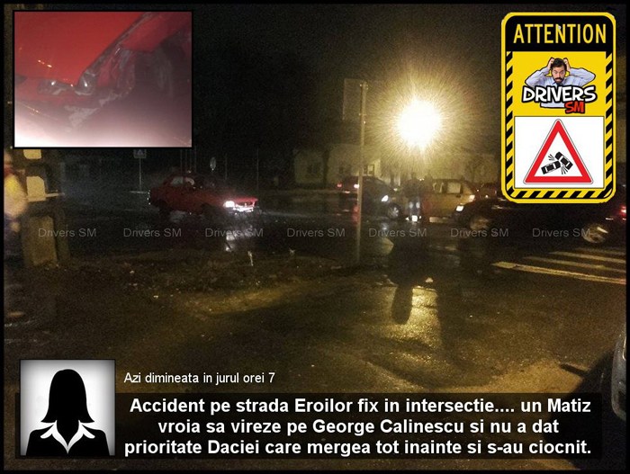 Accident rutier în municipiul Satu Mare. Două mașini implicate