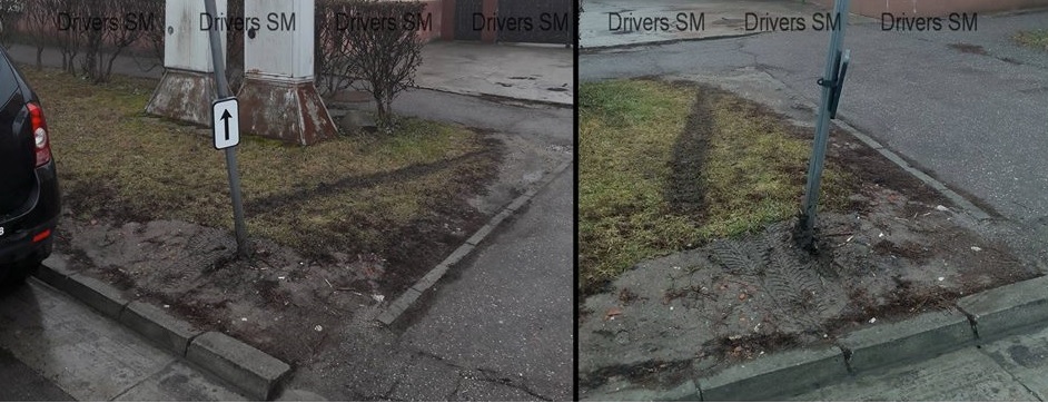 FOTO. Un șofer s-a răzbunat pe un indicator rutier din municipiul Satu Mare