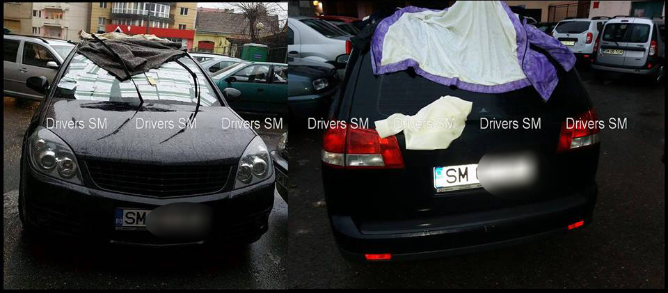 Răzbunarea sătmărenilor pentru o mașină parcată aiurea. Împodobită cu gunoi (FOTO)