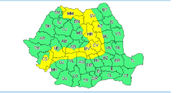 Cod galben de vânt și ninsoare în județul Satu Mare