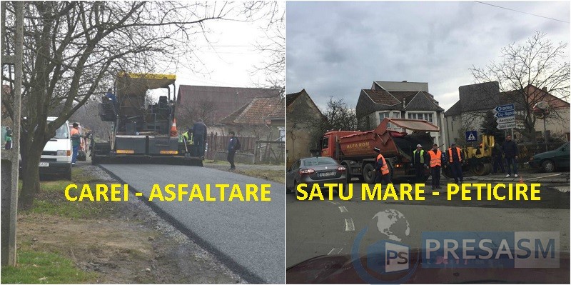 FOTOGALERIE. Asta e diferența! La Carei se asfaltează, la Satu Mare se peticește