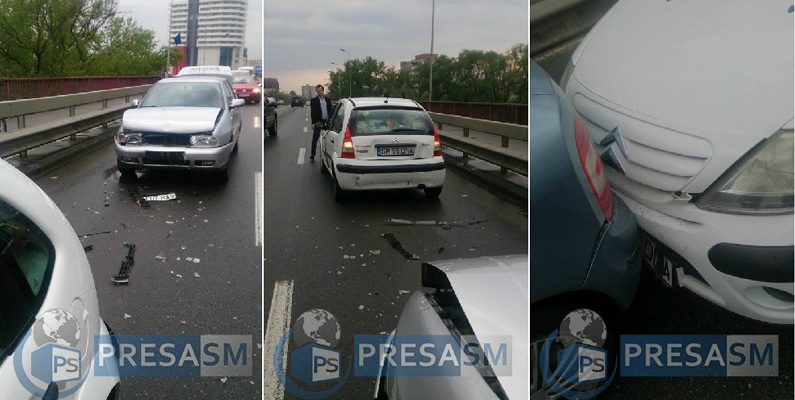 FOTOGALERIE. Accident în lanț pe Podul Golescu în Satu Mare