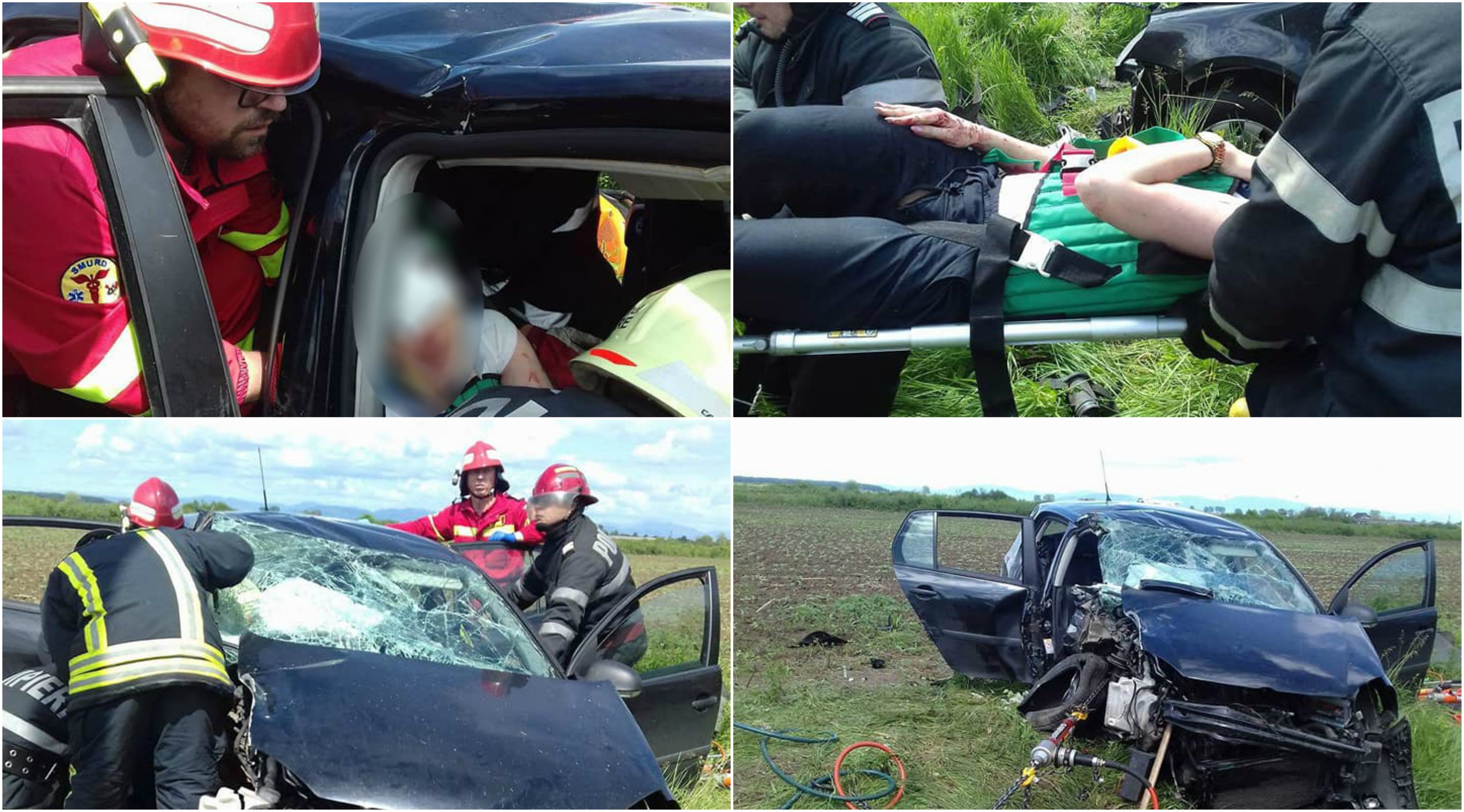 FOTOGALERIE. Accident cu patru victime în județul Satu Mare. Pompierii au descarcerat o persoană
