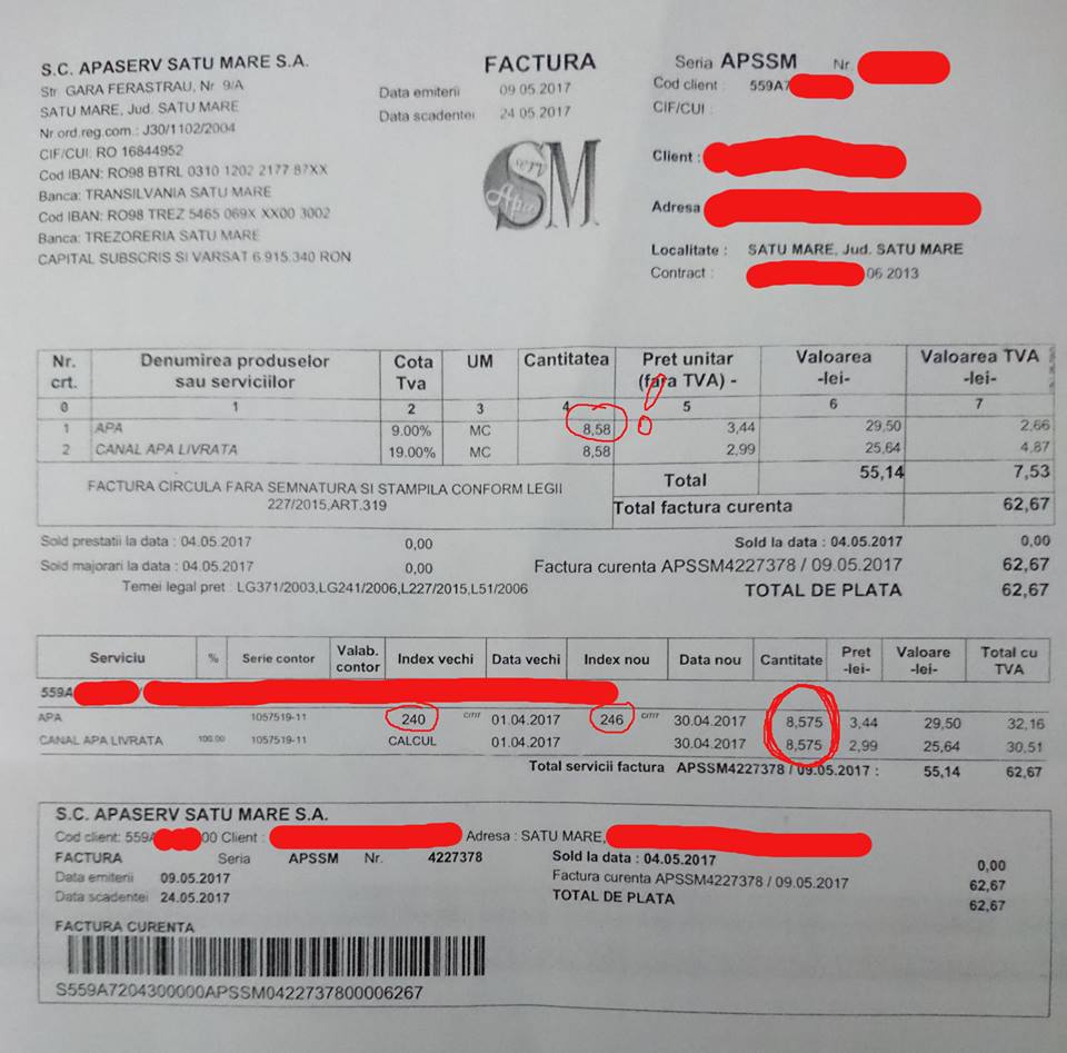 FOTO. Facturi eronate la Apaserv Satu Mare. Greșeli și suprataxare