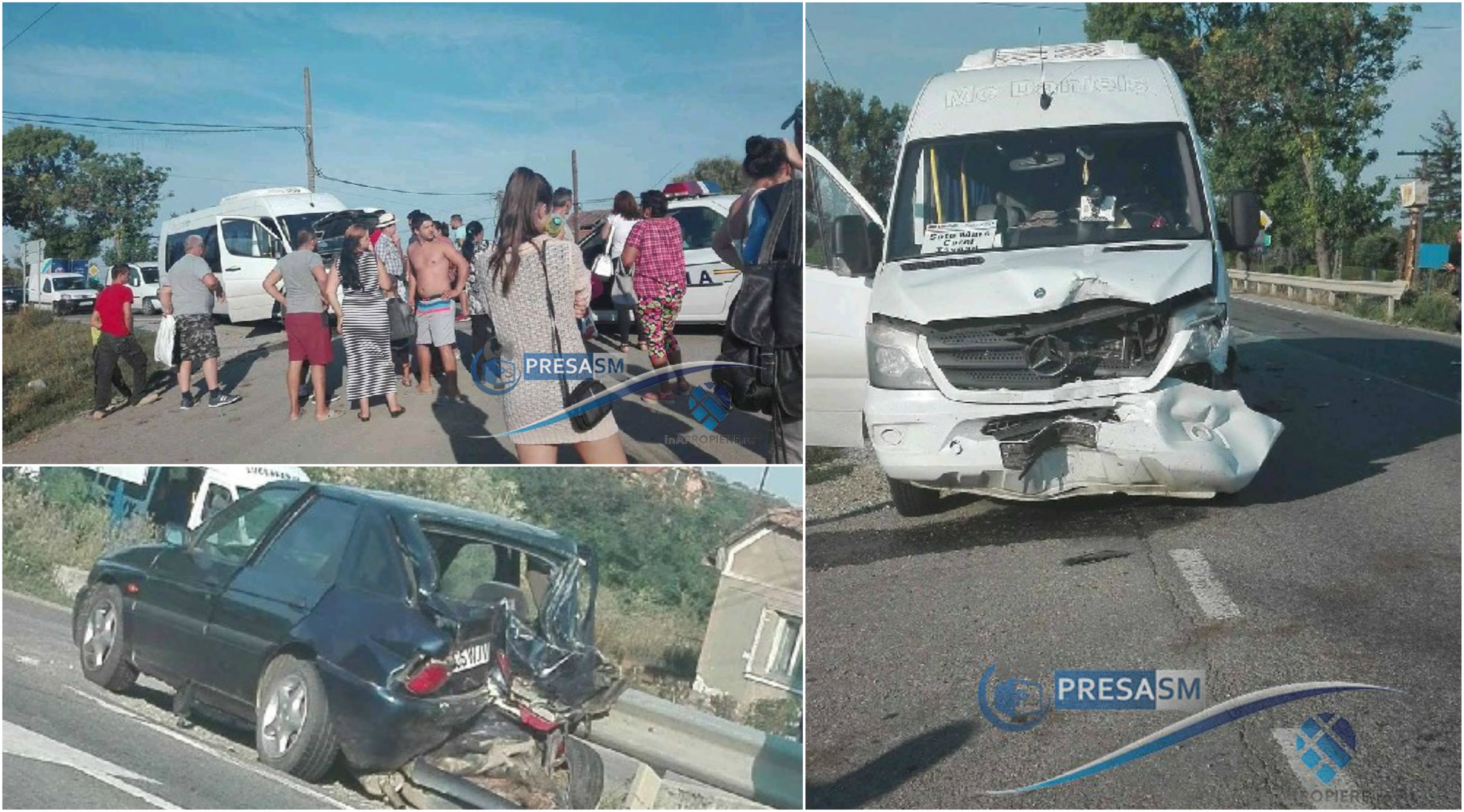 FOTOGALERIE. Un microbuz plin cu pasageri a lovit o altă mașină, pe DN 19