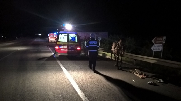 FOTOGALERIE. Un sătmărean a spulberat cu mașina o căruță și a fugit. A lăsat în urmă o victimă