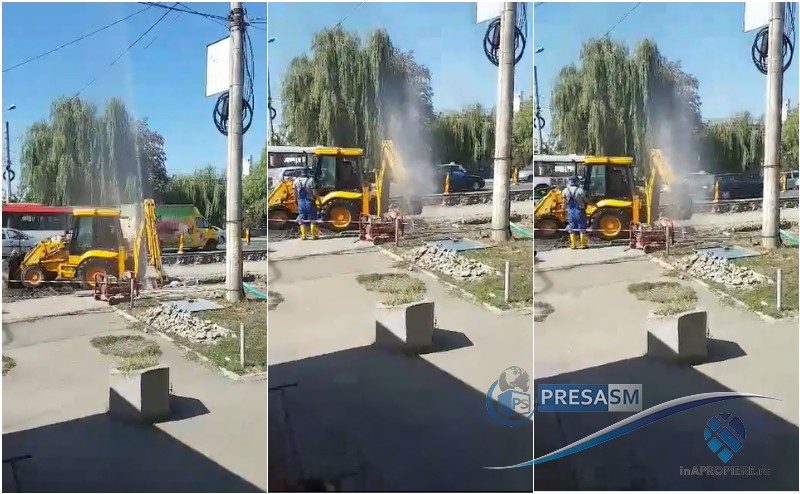 VIDEO. TRAGI-COMEDIE! Conductă spartă pe Podul Decebal. ”Arteziană” de câțiva metri