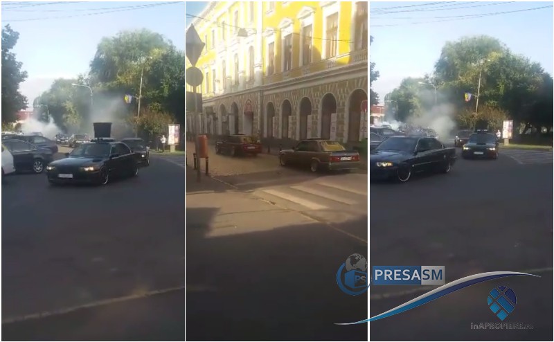 VIDEO. Premieră în Satu Mare. Alai de nuntă cu ”liniuțe” și ”burnout” în centru