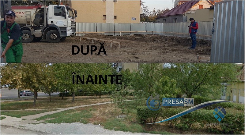 FOTOGALERIE. Părculeț ras la pământ în centrul Sătmarului. Se construiește un bloc