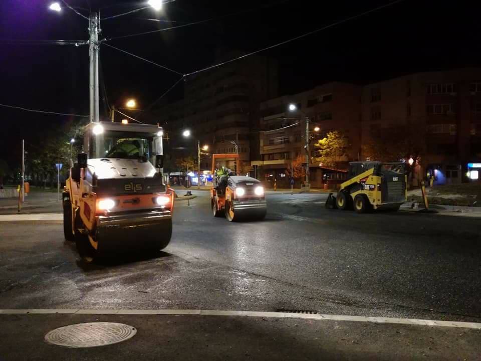 FOTOGALERIE incredibilă! Toată noaptea s-a lucrat la sensul giratoriu de la Crinul!