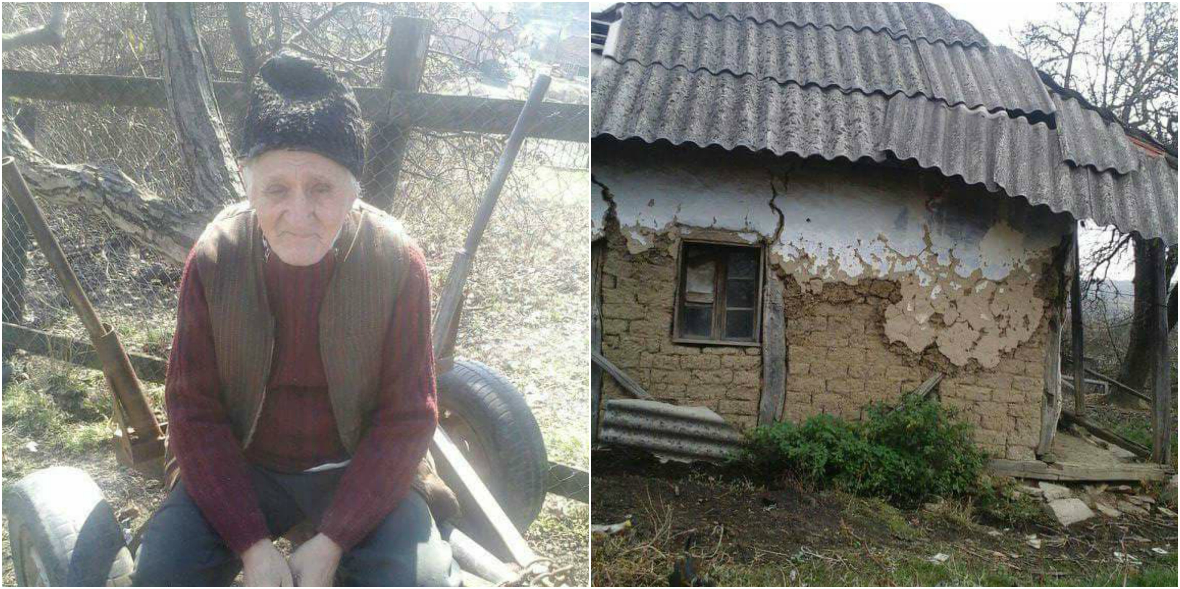 FOTO. Campanie de ajutorare a unui bătrân, de 92 de ani! Stă într-o casă dărăpănată