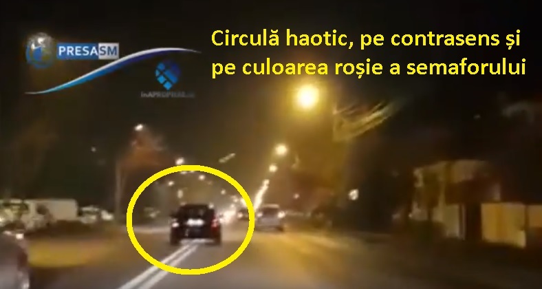 VIDEO. Pericol public! Un sătmărean circulă haotic cu mașina, pe contrasens și pe ”roșu”