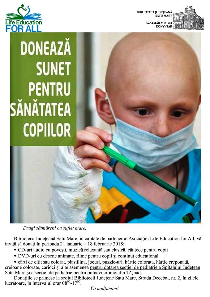 Apel umanitar! Sătmărenii, rugați să doneze orice pentru copilașii din spitale