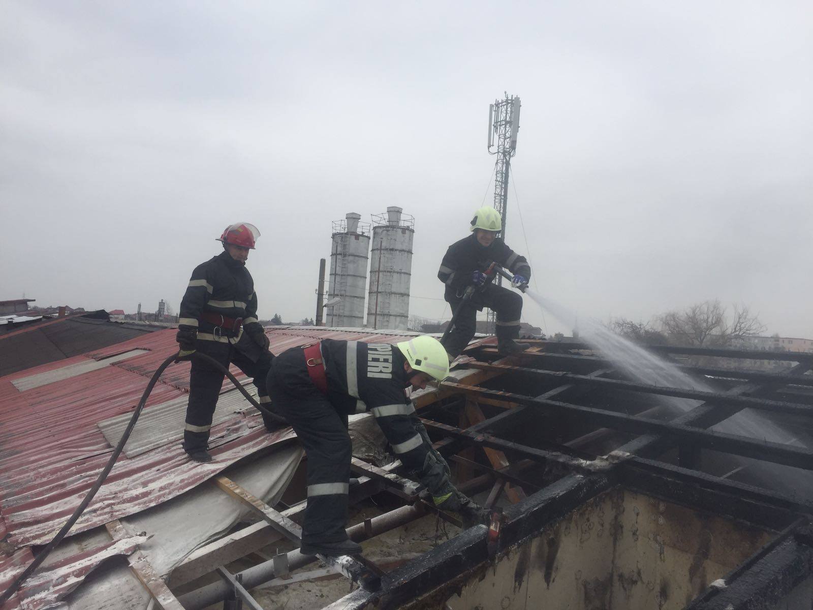 FOTOGALERIE. Incendiu la o fabrică din municipiul Satu Mare. Acoperiș făcut scrum