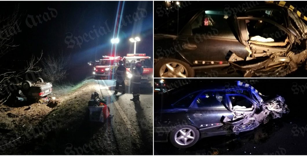 FOTO/VIDEO. Accident frontal. Sătmăreancă rănită grav, BMW răsturnat pe câmp