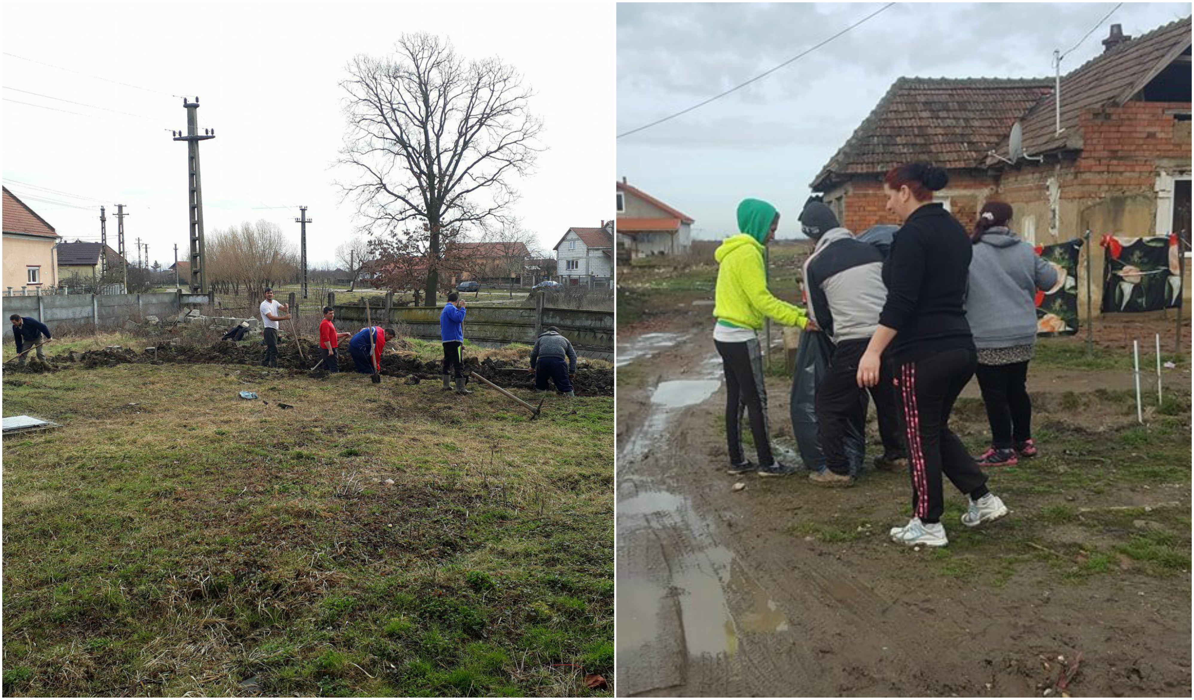 FOTO. Primarul care a avut ”curajul” să scoată asistații la săpat canale și strâns mizeria