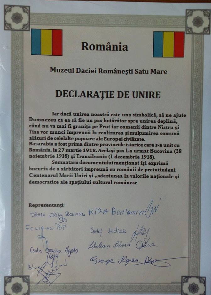 FOTO. La Satu Mare s-a semnat astăzi ”declarația” de unire a României cu Basarabia