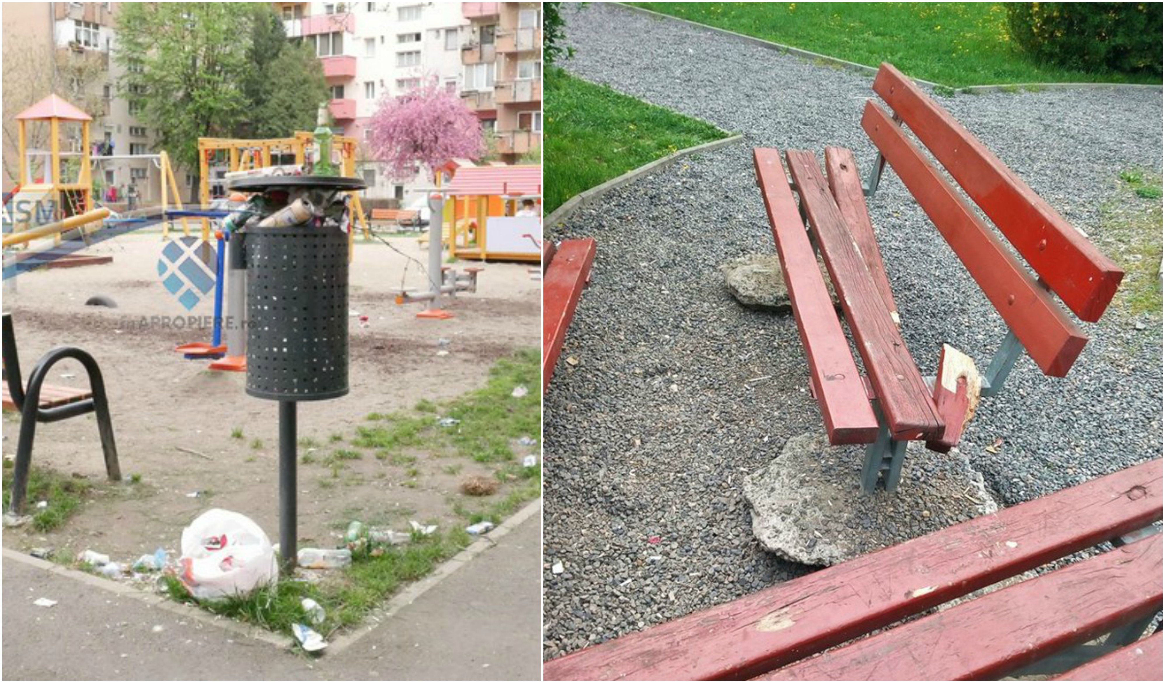 FOTOGALERIE. Parcuri distruse de indivizi necunoscuți și îngropate în gunoaie