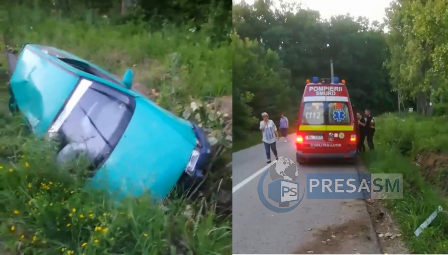 VIDEO. Accident cu victimă la ieșire din municipiul Satu Mare. O mașină în șanț