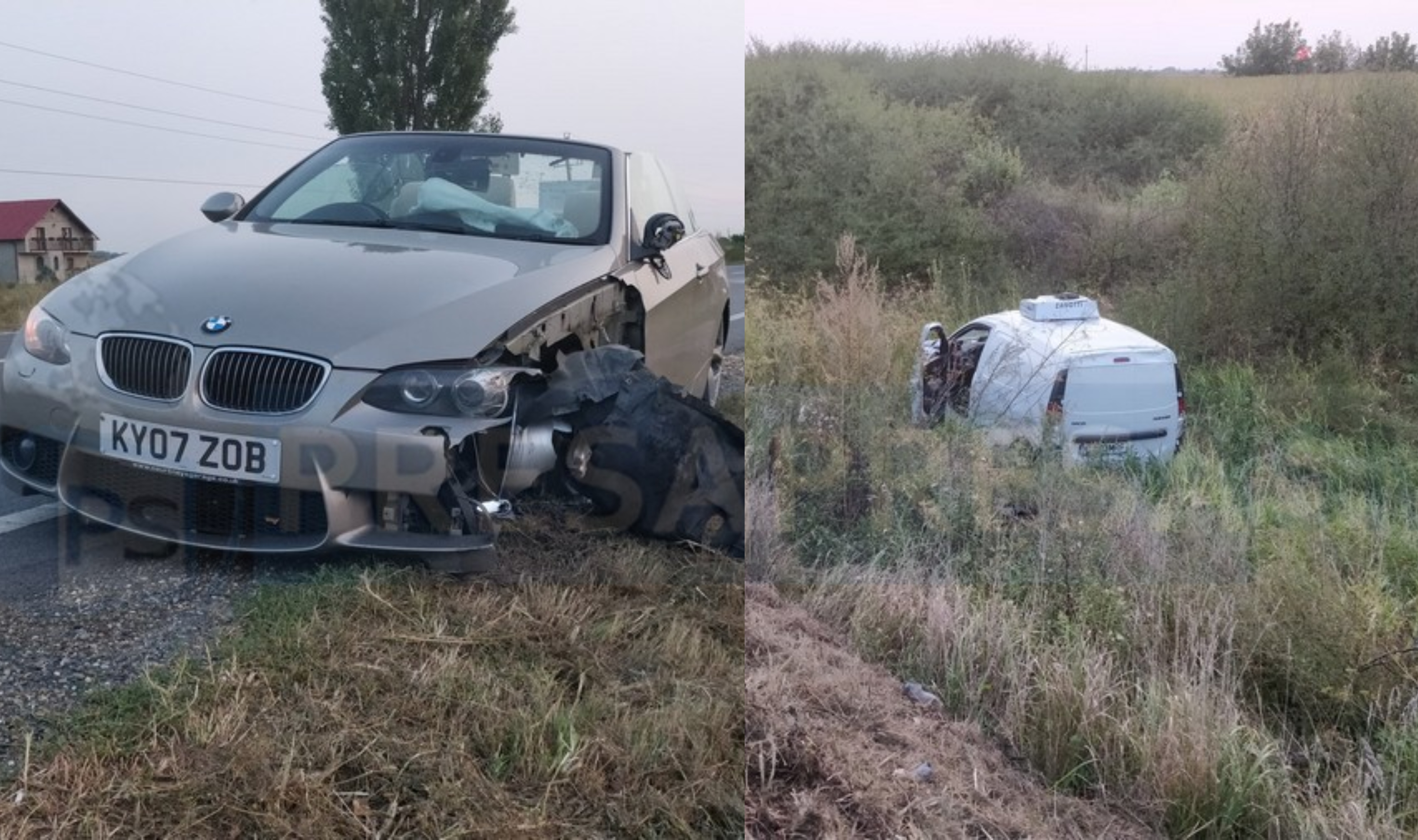 FOTO/VIDEO. Accident în lanț pe DN 19. O mașină a ajuns în șanț
