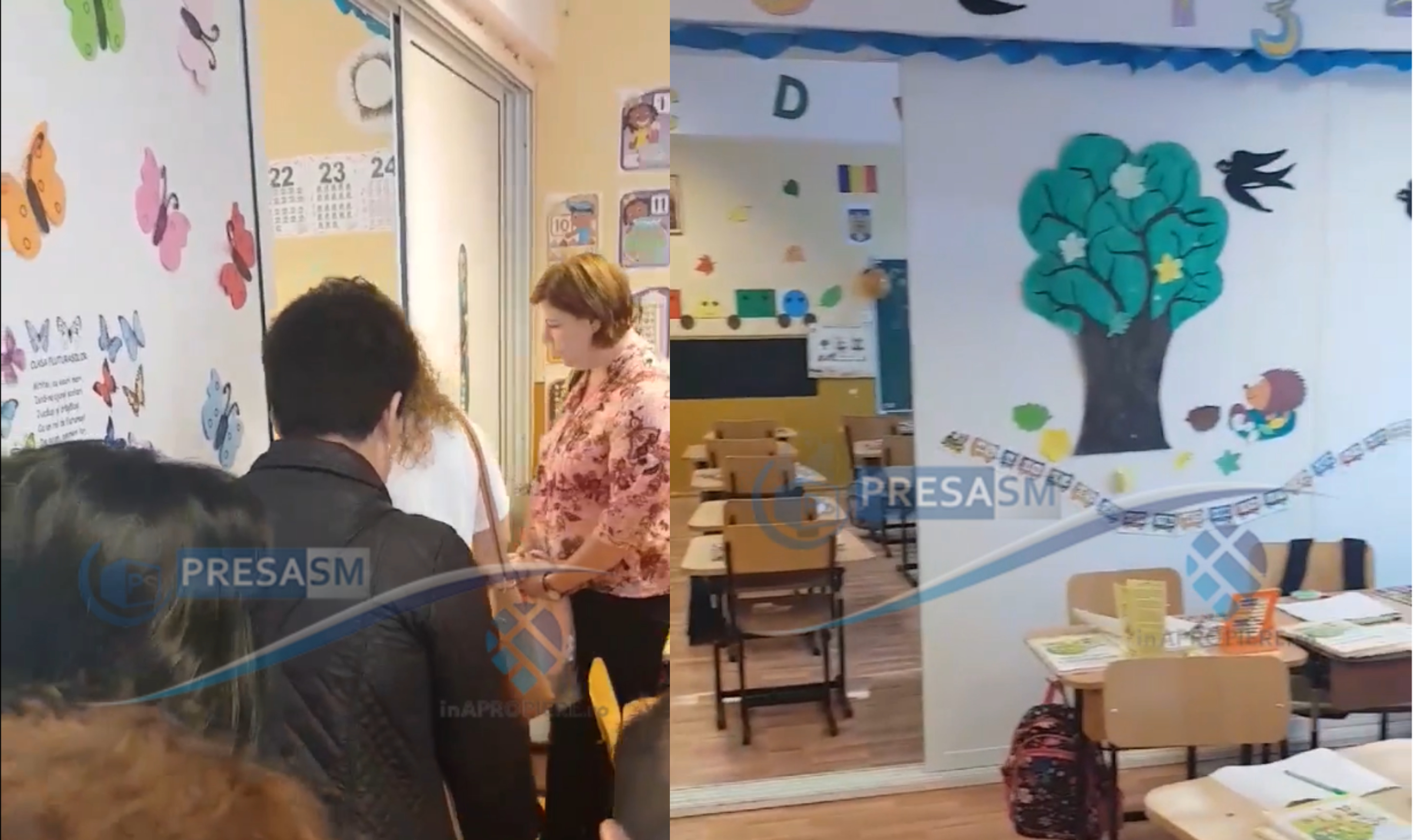 VIDEO. Criză de spațiu într-o școală. Clasă împărțită în două! Cu o ușă culisantă