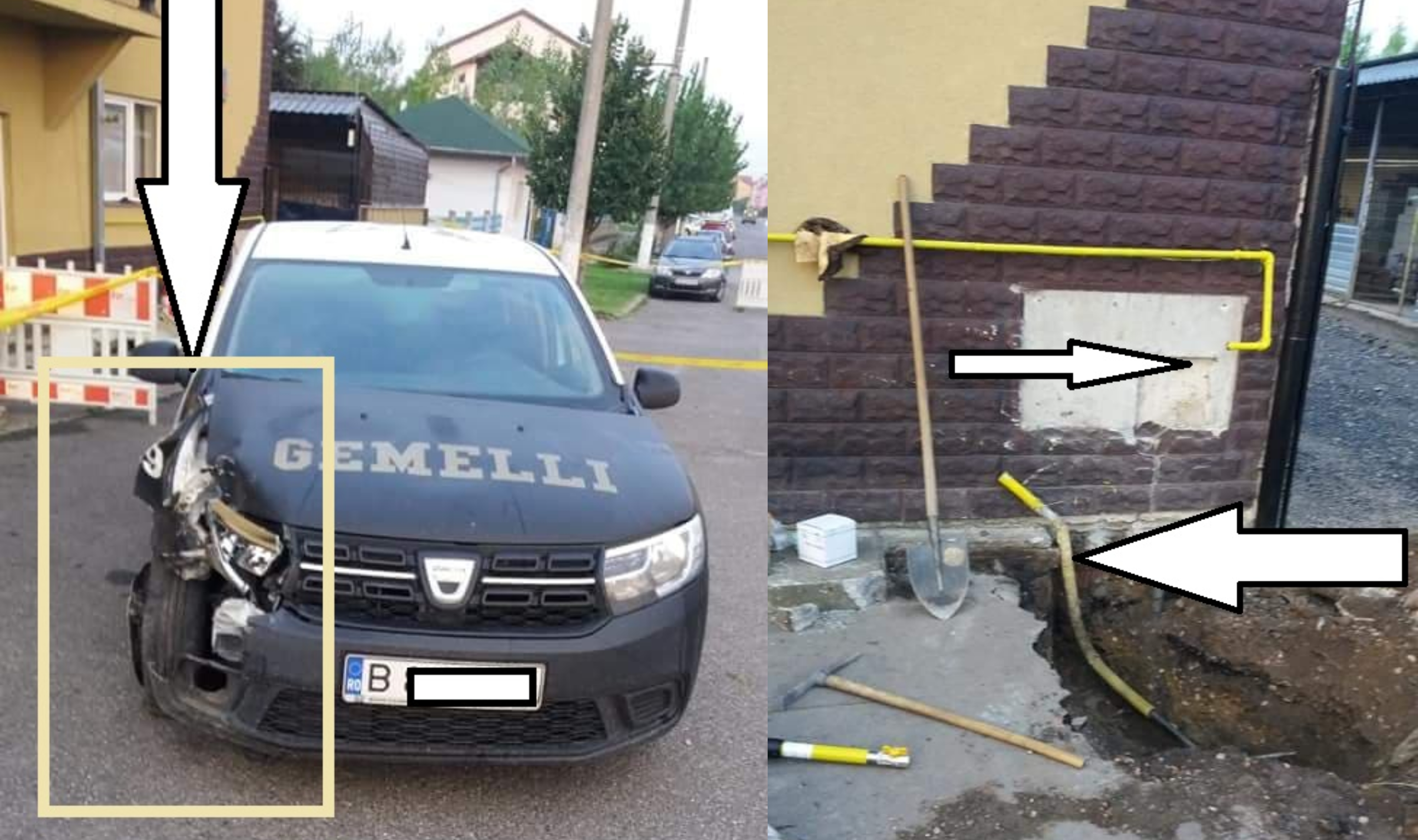 FOTO. Pizza boy lovește din nou. A retezat o conductă de gaze direct cu mașina