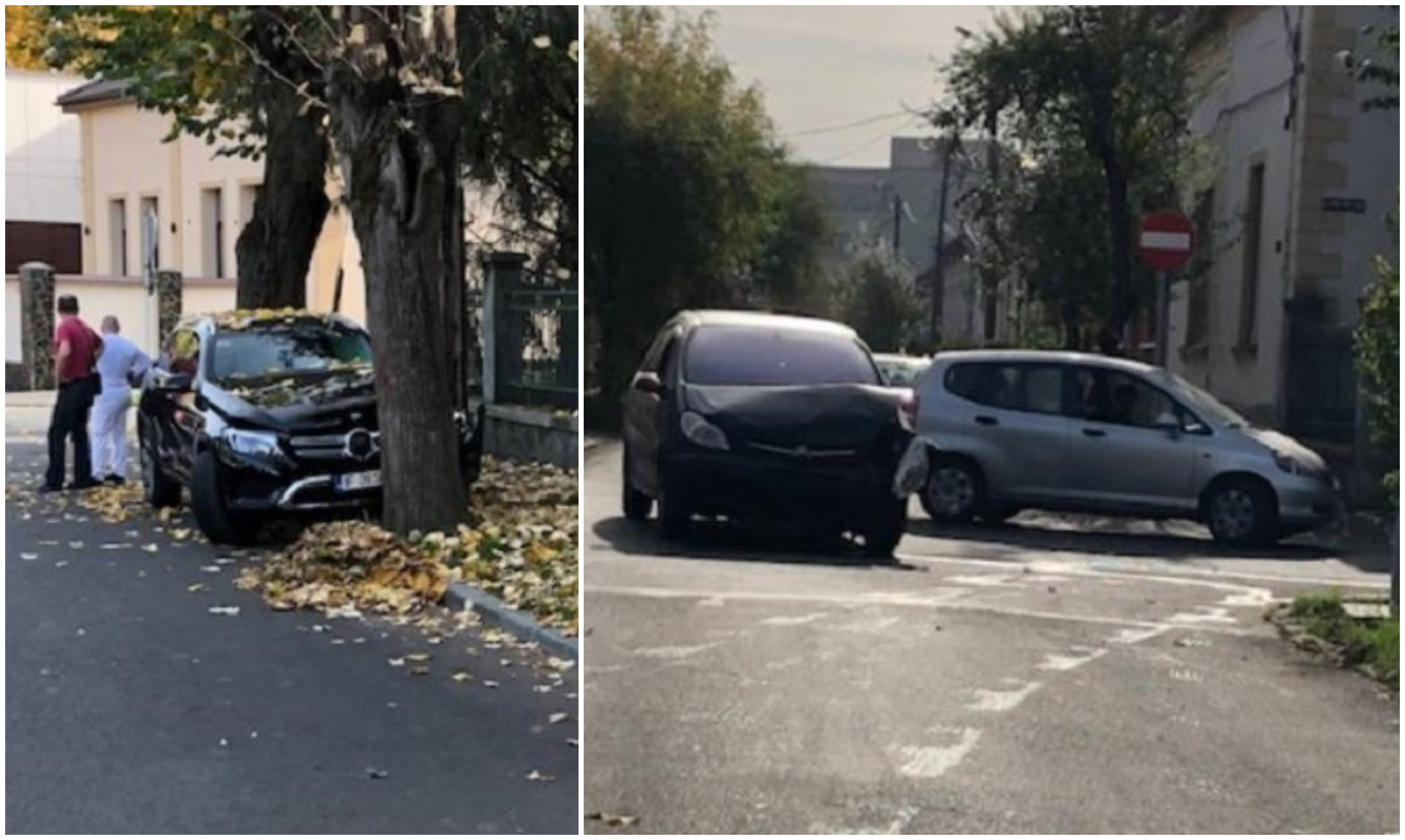 FOTO. Accident în municipiul Satu Mare. Mercedes proiectat în copac