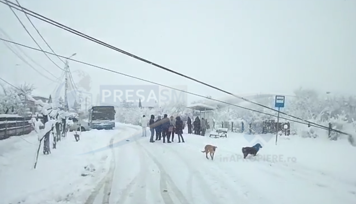 VIDEO. Drum blocat în Satu Mare! Zeci de persoane așteapă... Nu intervine nimeni!