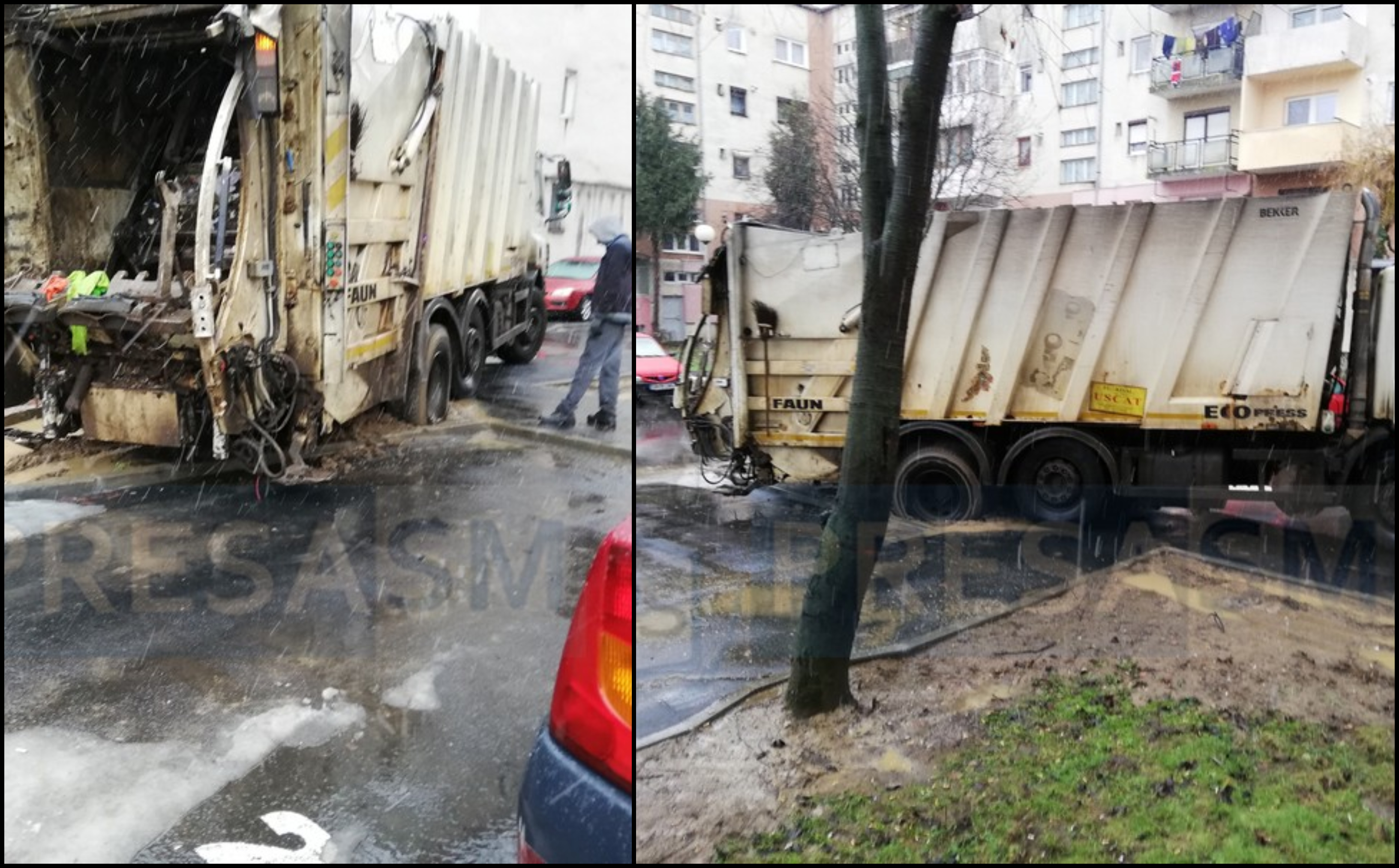 FOTO. Zona ”crespusculară” din Micro 17. Mașina Florisal-ului, împotmolită. ”Victime” multiple