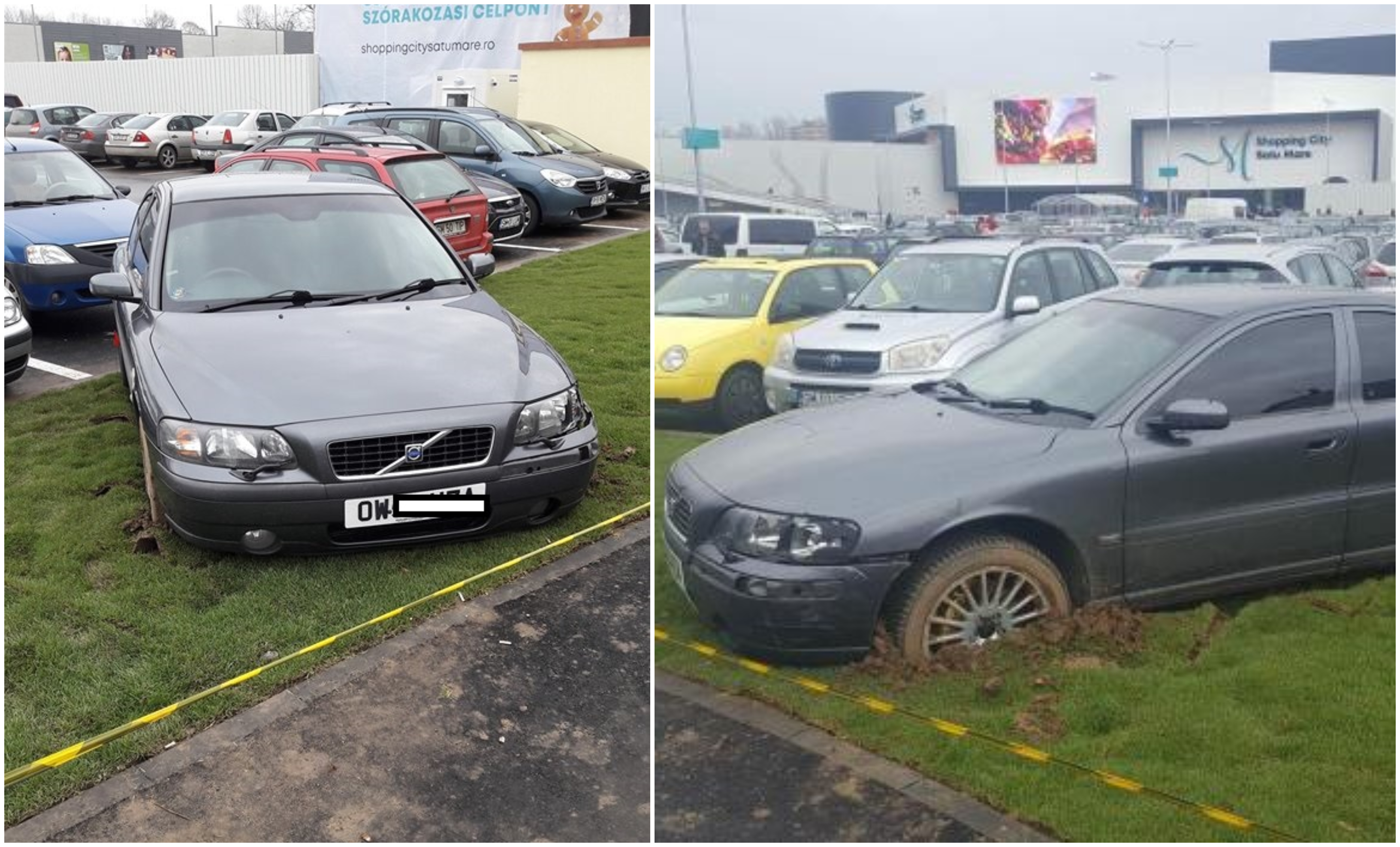 SURSE. Mașina împotmolită în gazon la mall este a unui polițist, fost la Rutieră!