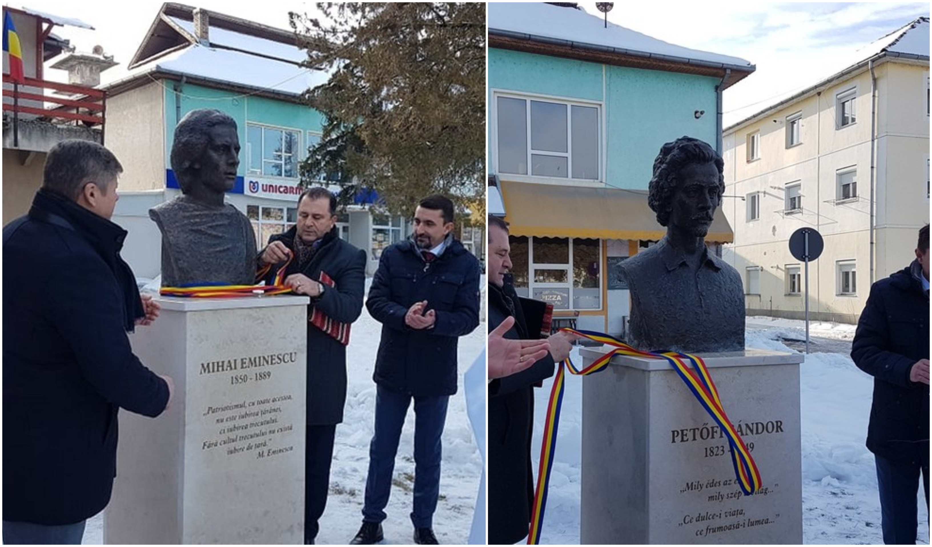 FOTO. Comuna în care Eminescu și Petofi sunt ”prieteni buni”. Busturi dezvelite astăzi