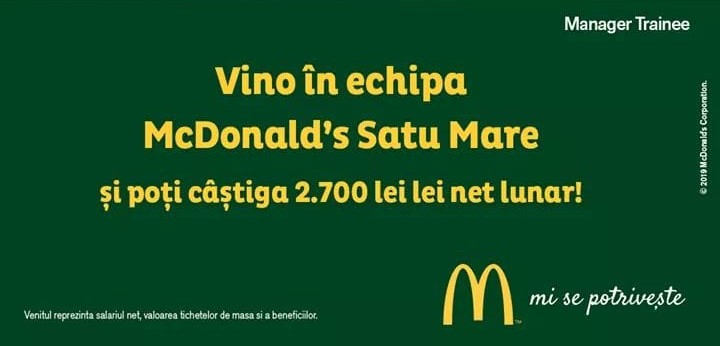 McDonald's promite salarii și de 2.700 de lei, la Satu Mare