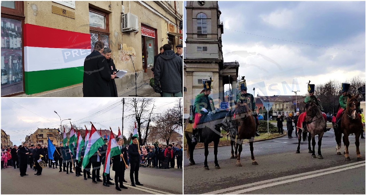 FOTO/VIDEO. Peste o mie de maghiari au ieșit în stradă, la Satu Mare. Marș cu husari