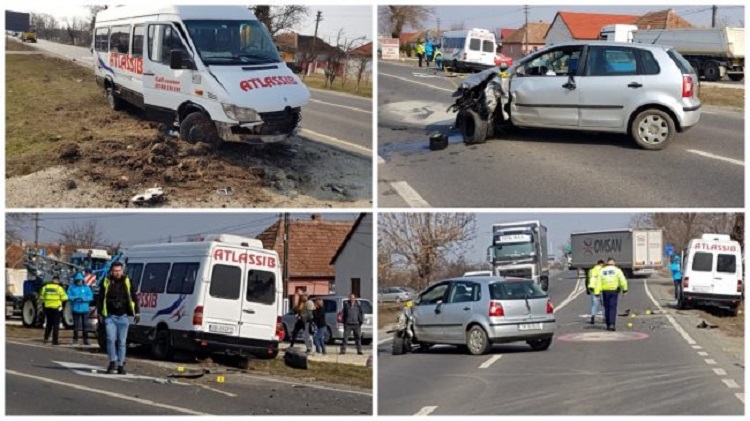 FOTOGALERIE. Microbuzul spre Satu Mare, implicat într-un accident grav! Multiple victime