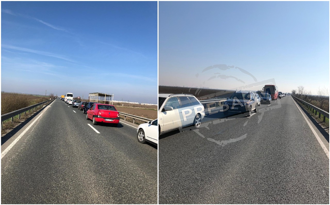 FOTO. Tractor lovit în plin de o mașină, între Carei și Satu Mare. DN 19, blocat