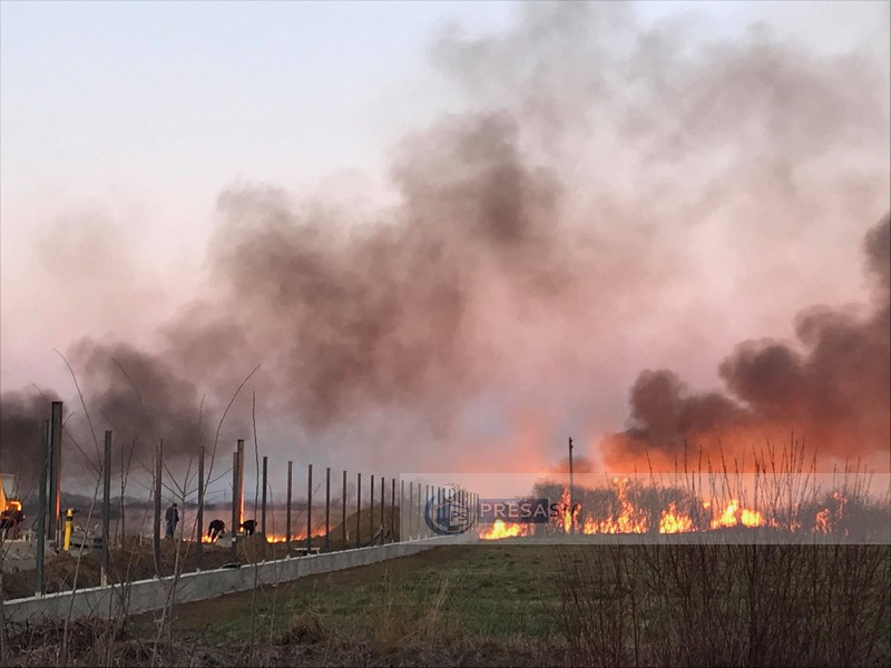 FOTO. Incendiu masiv pe malul Someșului. Fumul, vizibil de la kilometri depărtare