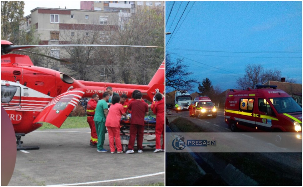 FOTO. Copilul (7 ani) lovit de TIR în județ, transportat de urgență cu elicopterul SMURD