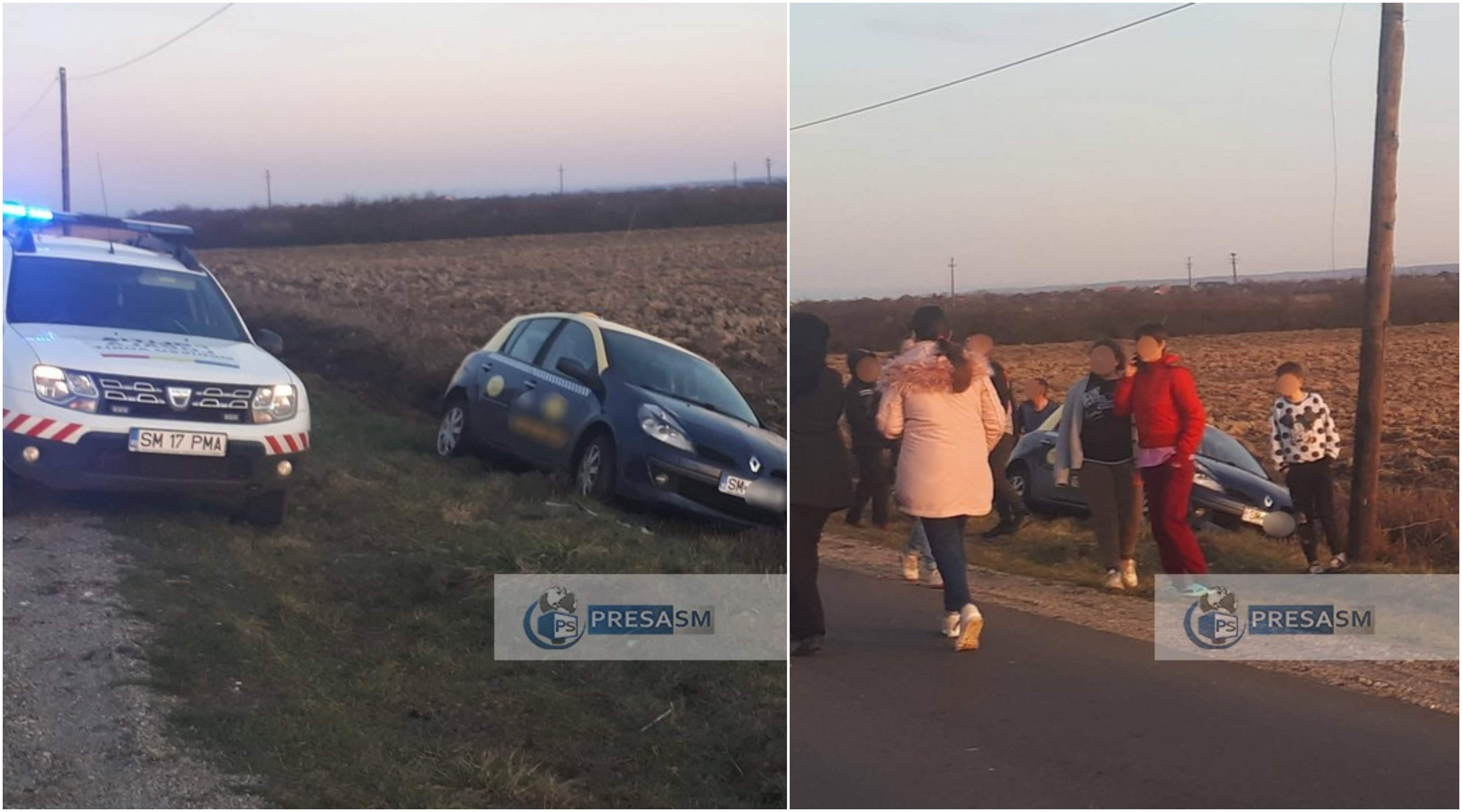FOTOGALERIE. Un taximetrist ”beat” a ajuns cu mașina în șanț. A plecat înainte să ajungă poliția