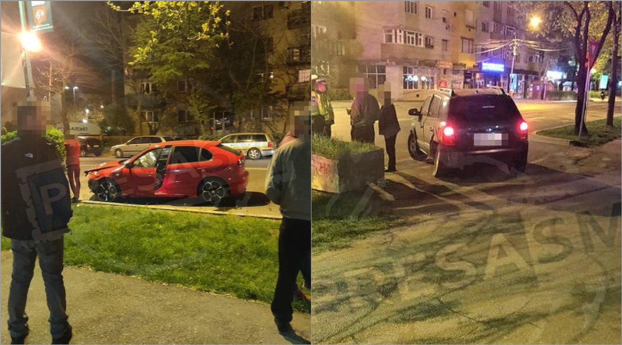 FOTO. Accident cu ”scântei” în Micro 17. O șoferiță și un șofer, actorii principali