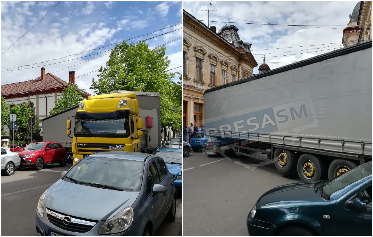 FOTO. Ghinion curat! TIR blocat total între Tribunal și Poliția Rutieră