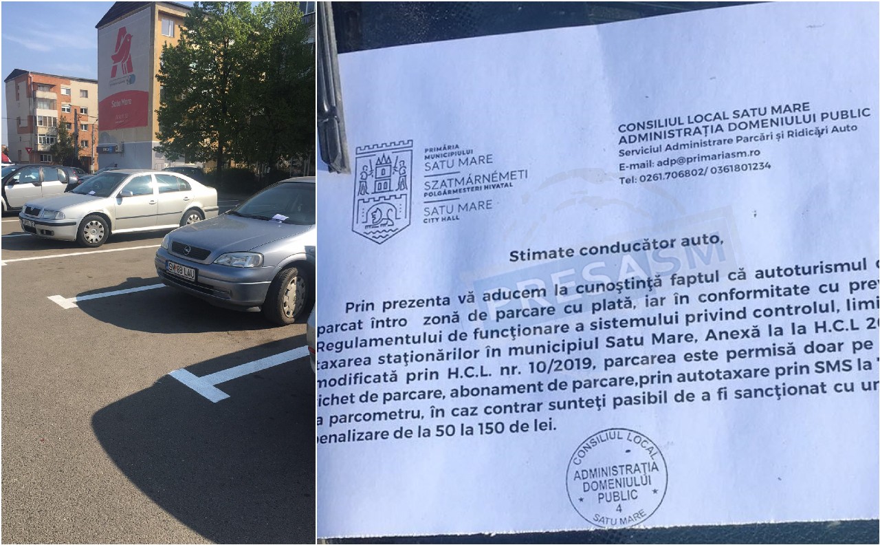 FOTO. ”Ploaie” de avertismente în noile parcări cu plată din Satu Mare. Zeci de șoferi în vizor