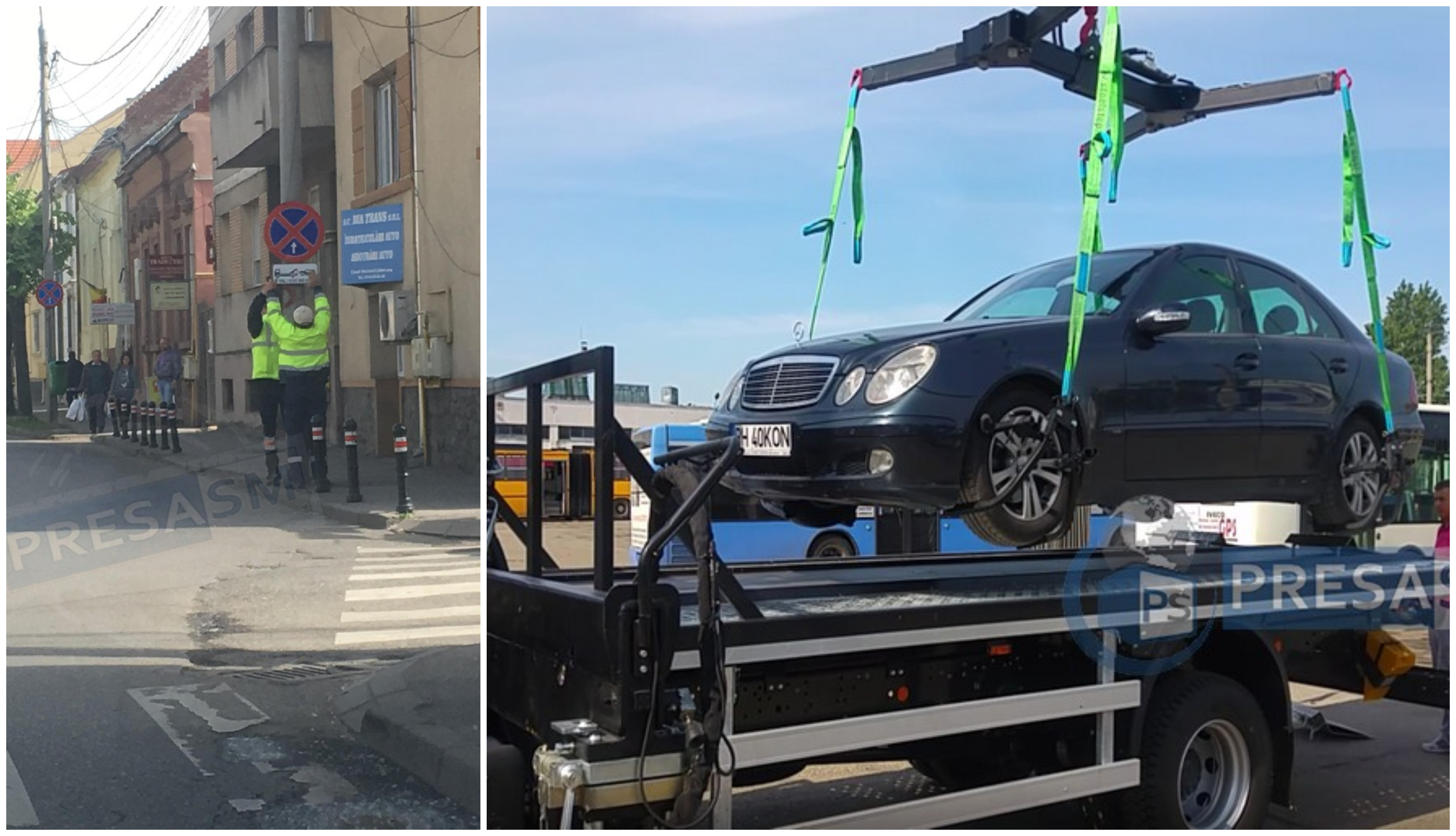 FOTO. Începe ridicarea mașinilor staționate ilegal în Satu Mare! Se montează panourile de avertizare