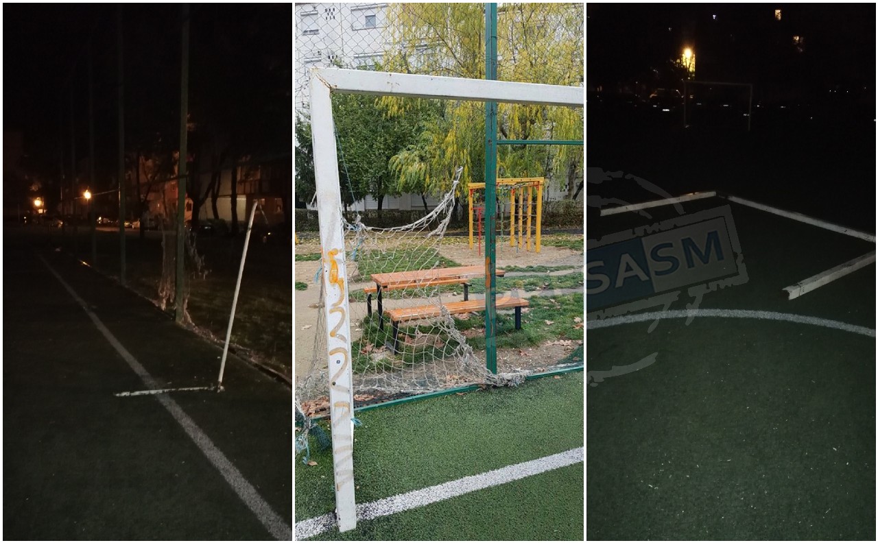 FOTO. O gașcă de opt minori au vandalizat total terenul de fotbal din Micro 17