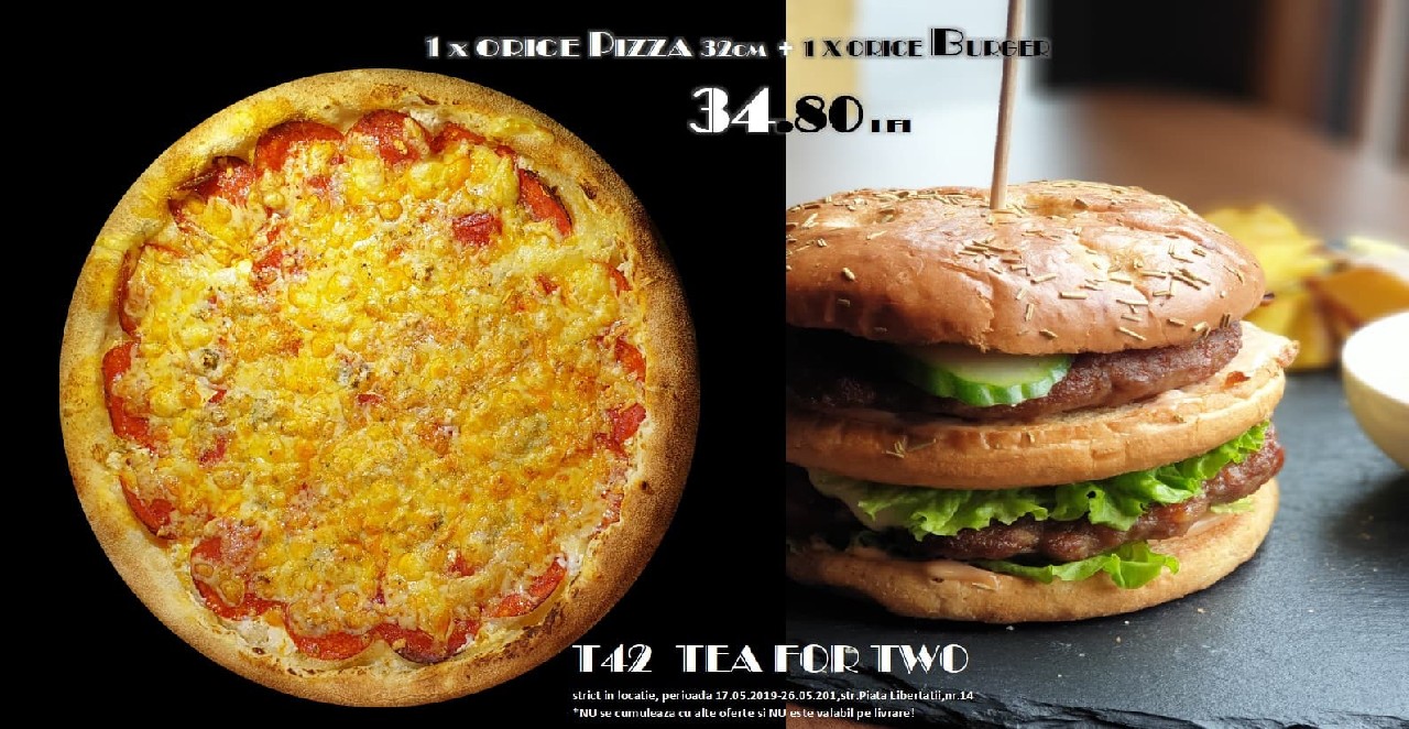 FOTO. Ofertă de ”gangsteri” la T42: o pizza și un burger, la doar 34 de lei!