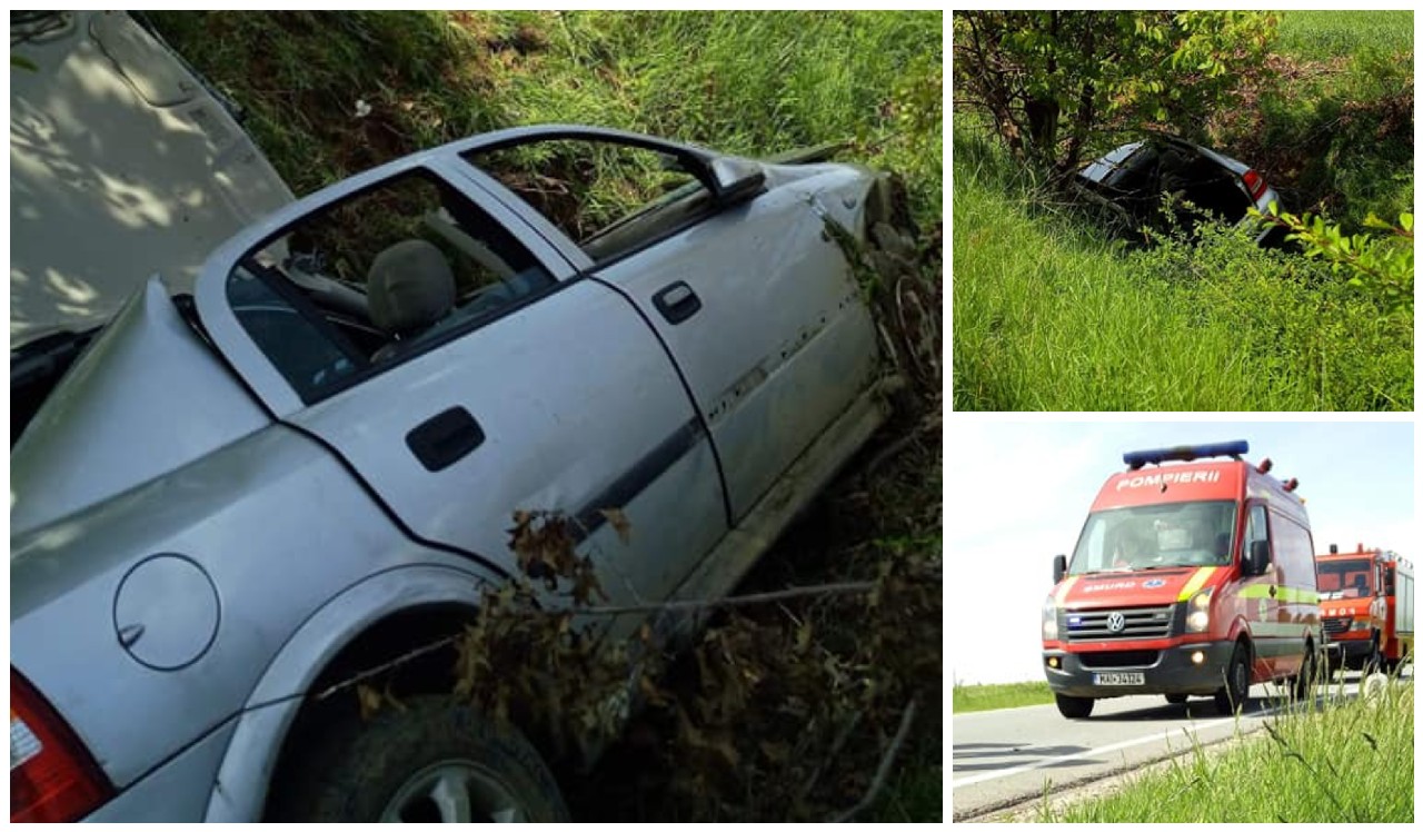 FOTO/VIDEO. Concluziile polițiștilor: cum a ajuns un șofer cu mașina în șanț, în județ